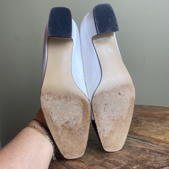 Vintage Rangoni Firenze Blue White Leather Square Heeled Spectator Pump Sz 7.5M - Picture 13 of 14